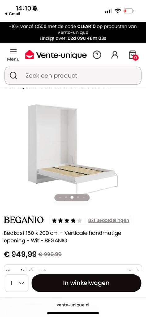 Bedkast, Huis en Inrichting, Ophalen, Zwart, Tweepersoons, 140 cm
