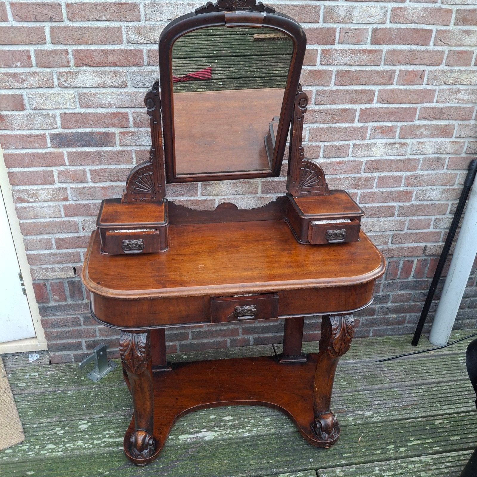 Antieke Mahonie Duchesse Kaptafel met Draaibare Spiegel, Gebruikt, 50 tot 100 cm, Minder dan 100 cm, Hout