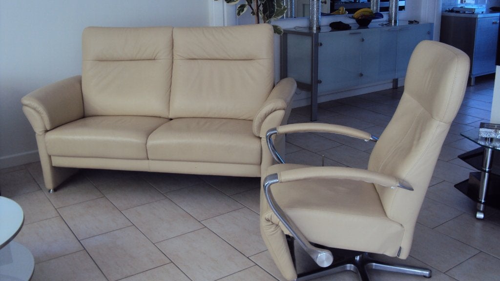 Prominent leren bank en relaxfauteuil, Ophalen, 150 tot 200 cm, 75 tot 100 cm, Zo goed als nieuw