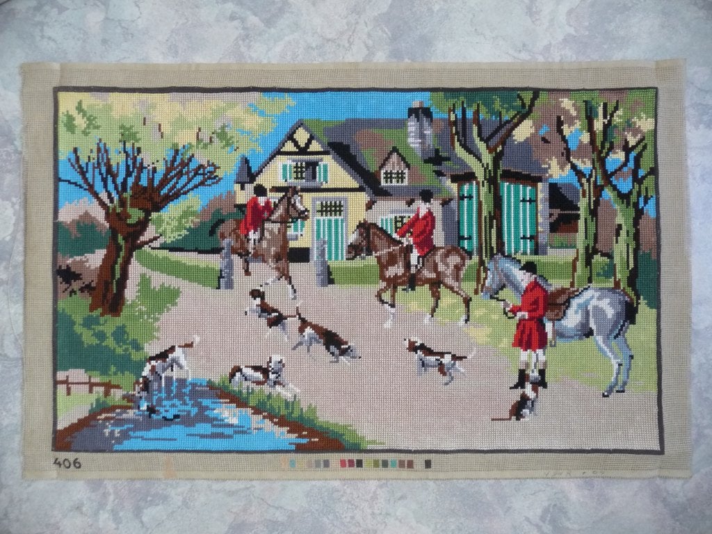 Borduurwerk "Paarden-honden-boerderij" GERESERVEERD, Ophalen of Verzenden, Zo goed als nieuw, Handborduren, Onderdeel of Toebehoren