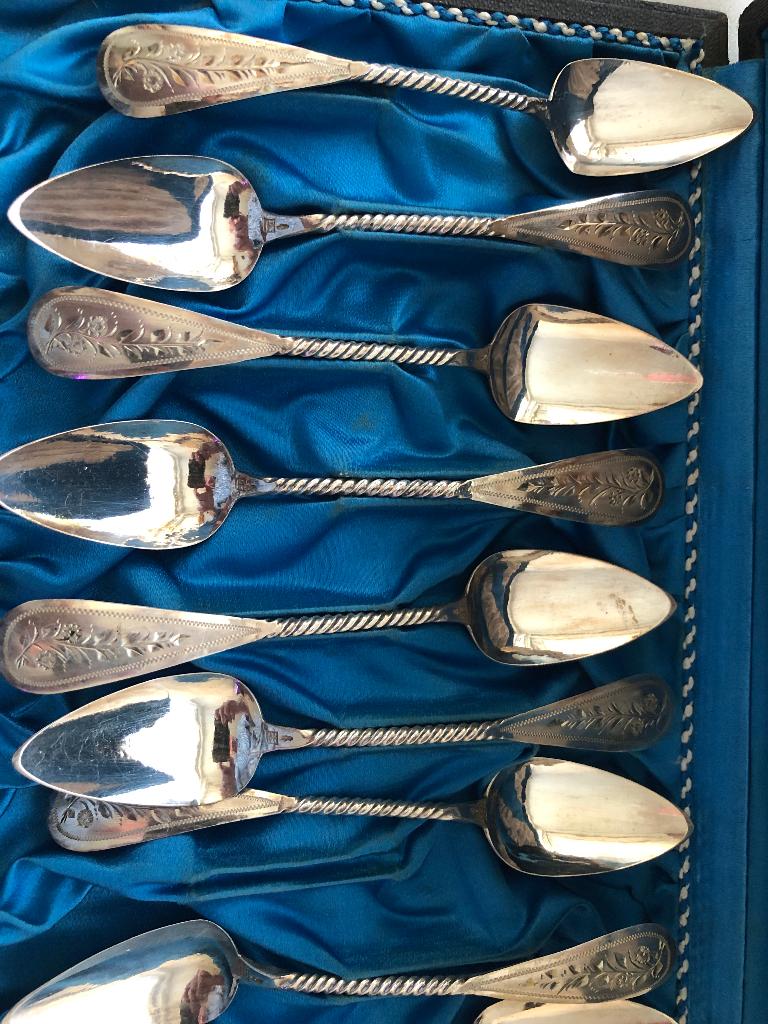 12 Zilveren theelepels 2e gehalte zilver, Antiek en Kunst, Ophalen of Verzenden