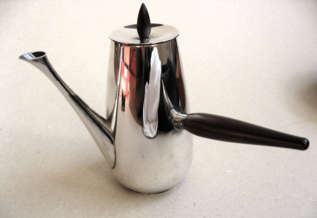Modernistisch zilverpleet mokkapotje Gustav Beran, jaren 50, Antiek en Kunst, 17 cm, Zilver, Ophalen of Verzenden, Metaal