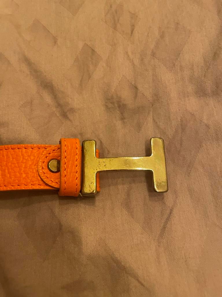 Mooie oranje riem met gouden gesp - Vera Pelle, maat 85, Kleding | Dames, Riemen en Ceinturen, 3 tot 5 cm, Echt leder, Heupriem