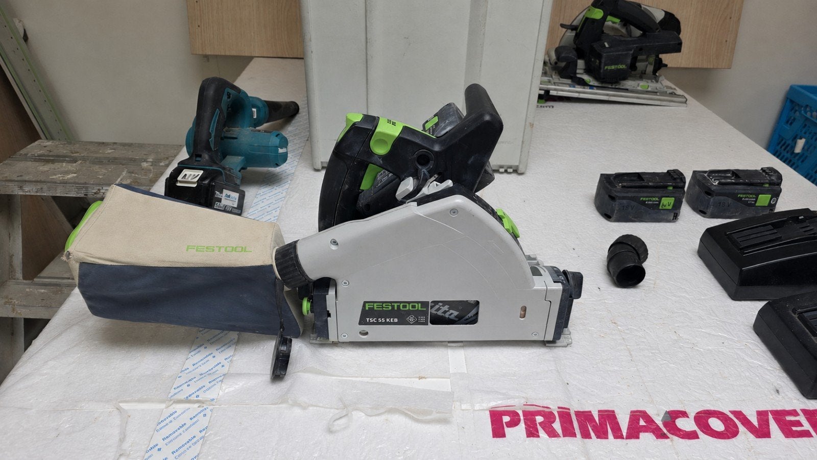 Festool TSC 55 Keb met 4x 18V accu's en 2 laders, Ophalen, Gebruikt, Invalzaag, 30 tot 70 mm