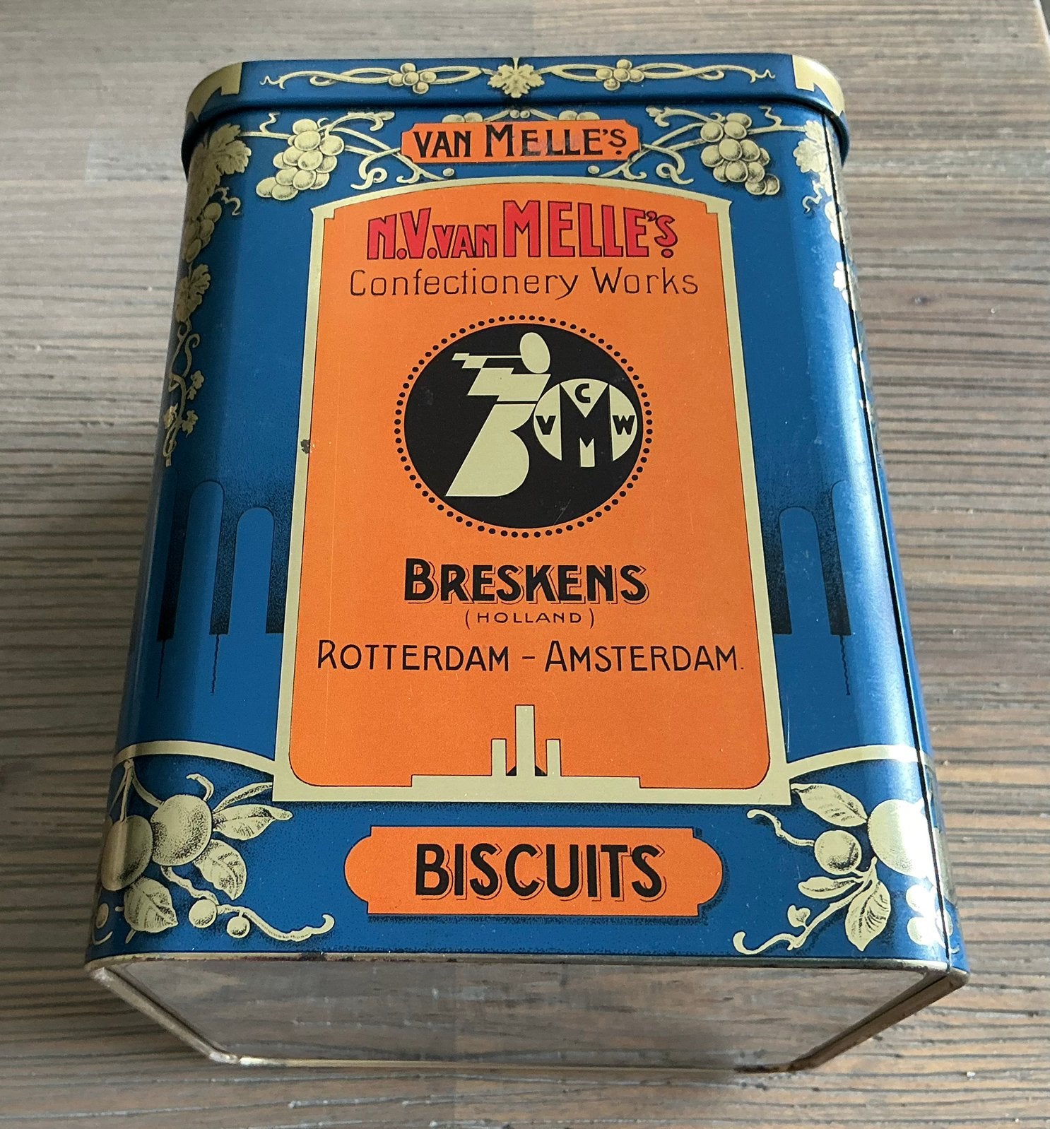 Vintage Van Melle's Breskens Biscuits blik, Verzamelen, Ophalen of Verzenden, Gebruikt, Koek(jes), Van Nelle