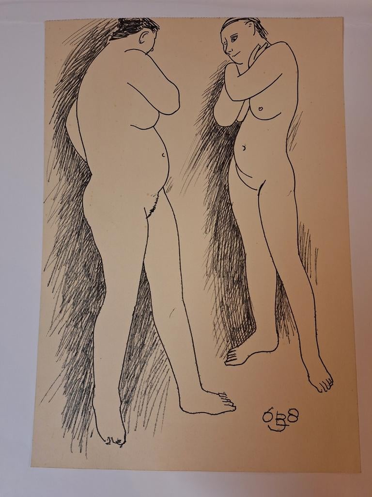 Naakt tekening van twee figuren Leo Braat, Antiek en Kunst, Ophalen of Verzenden
