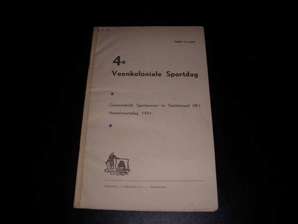 Programmaboekje 4e Veenkoloniale Sportdag 1951, Ophalen of Verzenden, Gebruikt, Overige binnenlandse clubs, Boek of Tijdschrift