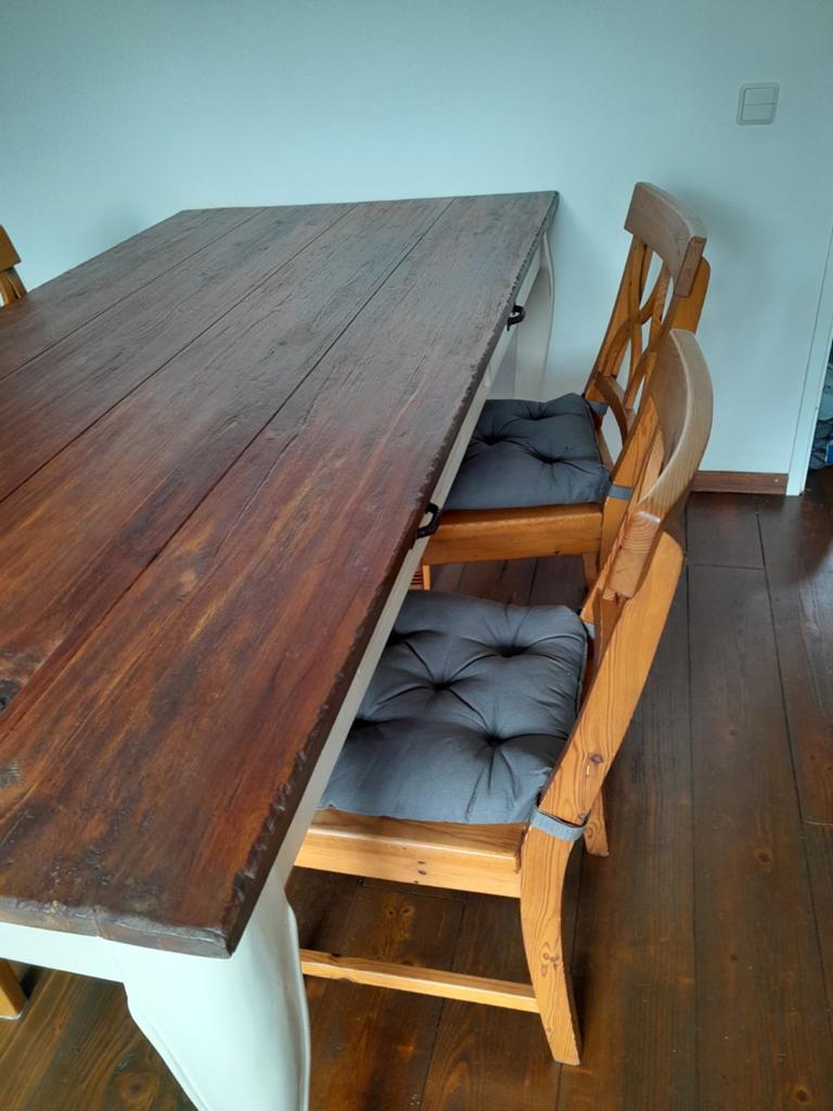Eettafel 200x100x80cm met 4 landhuisstoelen, Ophalen, 100 tot 150 cm, 200 cm of meer, Landelijk