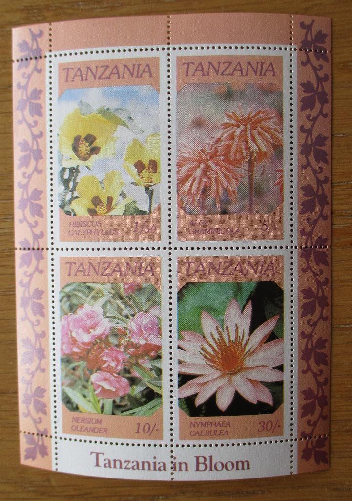 Tanzania, serie van 5 blokken Bloemen, Verzenden, Postfris, Dier of Natuur