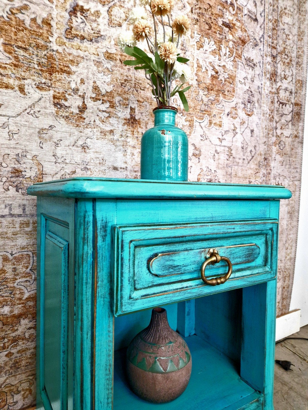 Vintage kastje/ ladekastje in turquoise/ India Ibiza kastje, Donyavimin@gmail.com, Minder dan 45 cm, Mina Donyavi Meubels, Ophalen of Verzenden