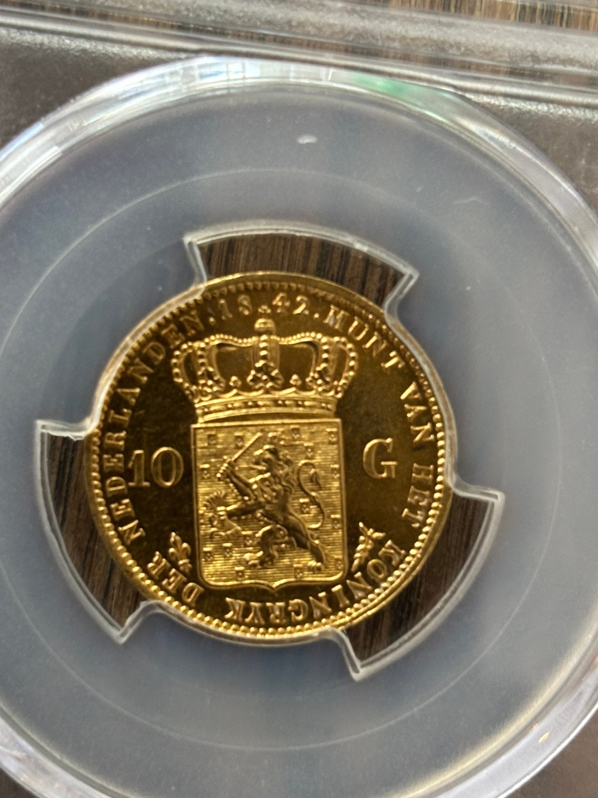 Zeldzame Gouden 10 Gulden 1842 Willem II PCGS MS62PL, Ophalen, Goud, Losse munt, 10 gulden