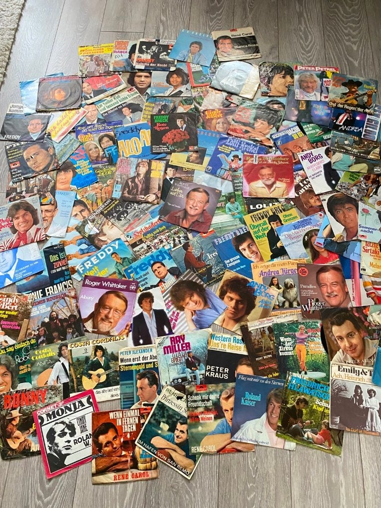 100+ oude duitstalige vinyl singles, Gebruikt, Overige genres, 7 inch, Fotohoes