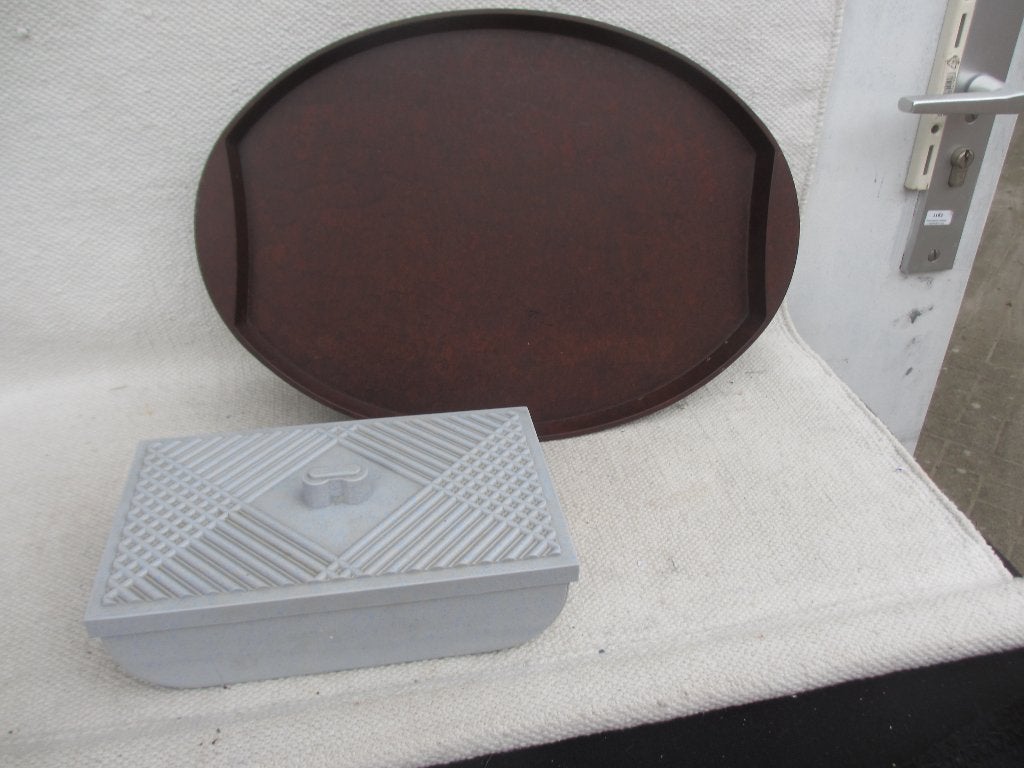 Vintage Philite bakelite sigarendoos en dienblad Art Deco