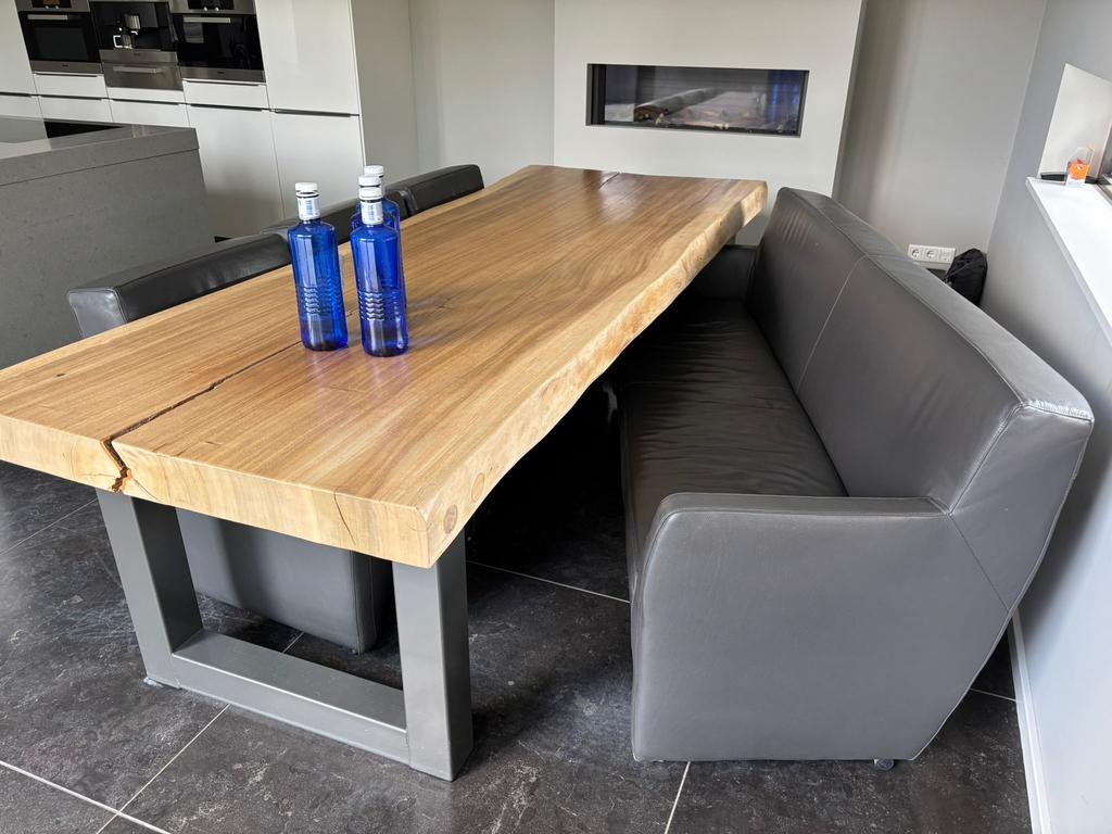 Luxe boomstam tafel en stoelen, Huis en Inrichting, Ophalen, 200 cm of meer, 50 tot 100 cm, Zo goed als nieuw