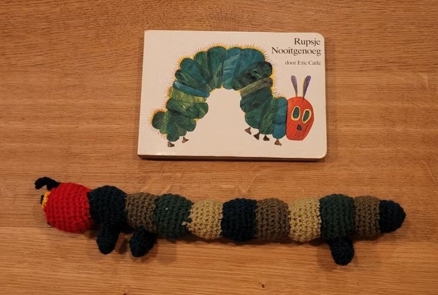 rupsje nooitgenoeg, gehaakte knuffel, Kinderen en Baby's, Speelgoed | Knuffels en Pluche, Groen, Handgemaakt, Overige typen, Nieuw
