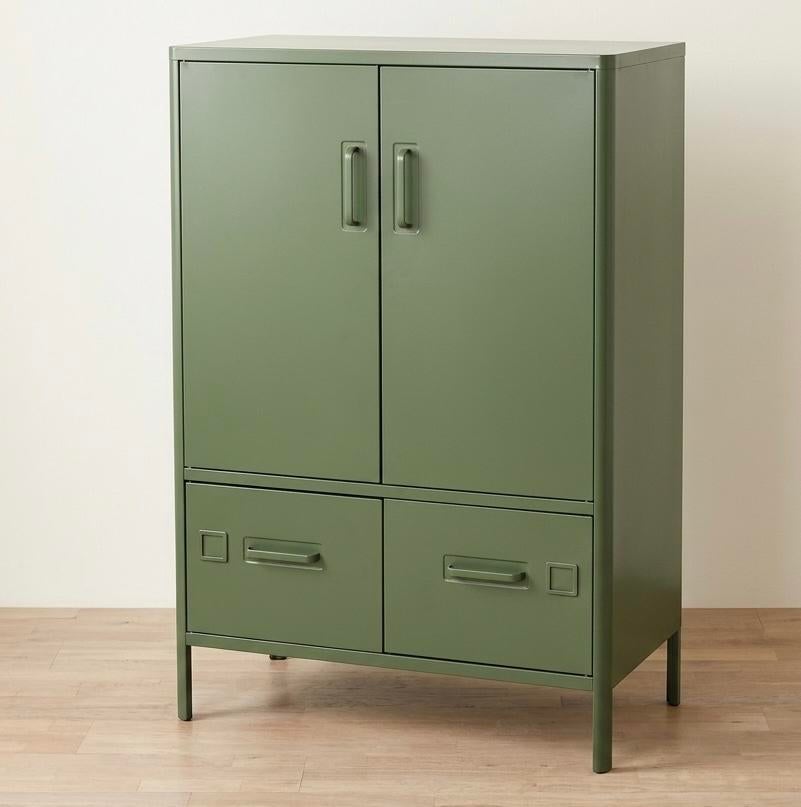 Groene metalen kast met deuren en lades - 80x46x119 cm, Huis en Inrichting, Ophalen, Gebruikt, 50 tot 100 cm, Metaal