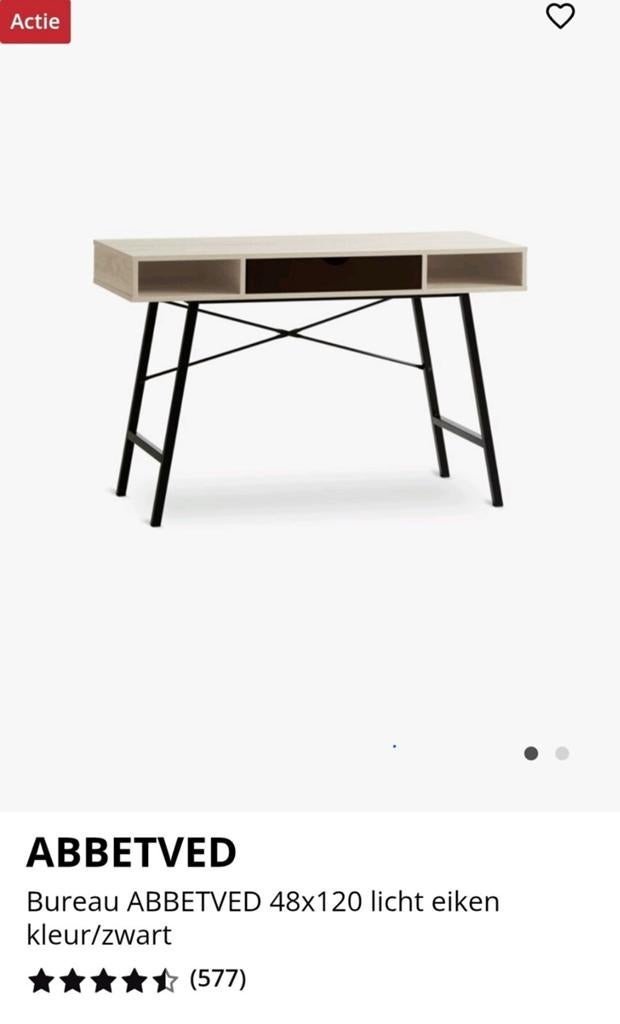 Bureau met lade licht eiken/zwart, Huis en Inrichting, Ophalen, Scandinavisch, Met lades, Zo goed als nieuw