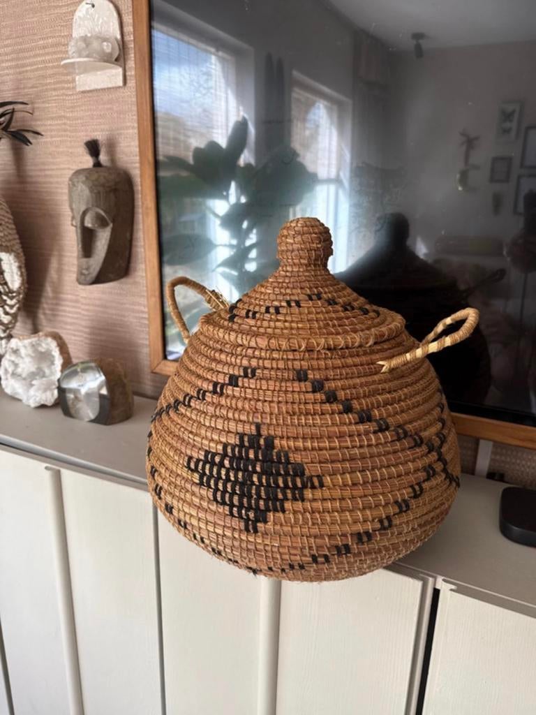 Rotan zeegras opbergmand mand, Ophalen of Verzenden, Zo goed als nieuw, Rond, Riet