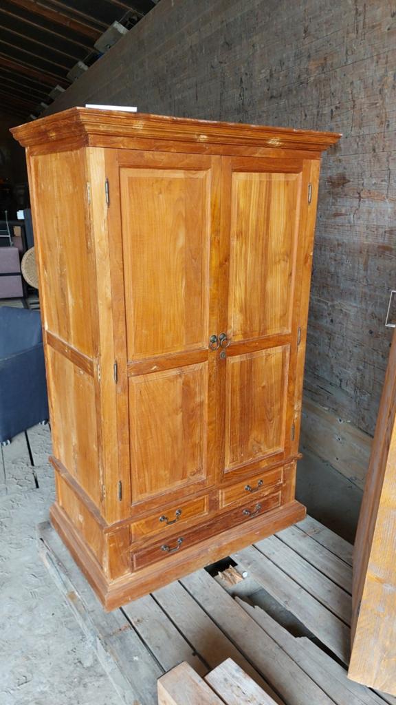 Massief Teakhouten Kledingkast met Laden en Planken, Huis en Inrichting, Kasten | Kledingkasten, Gebruikt, 150 tot 200 cm, 100 tot 150 cm