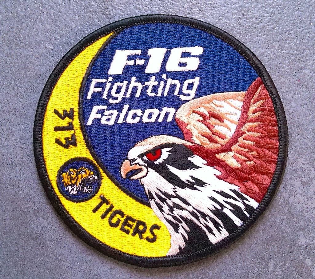 RNLAF 313 Tigers F-16 Fighting Falcon swirl patch, Verzenden, Luchtmacht, Nederland, Embleem of Badge