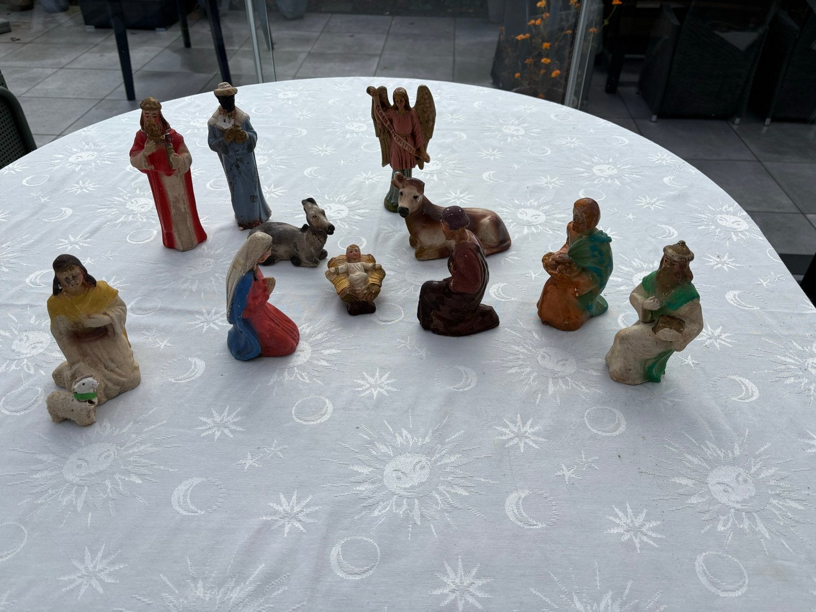 Antieke Kerststal Beeldjes - Complete Set, Ophalen of Verzenden, Gebruikt, Beeld(je), Christendom | Katholiek