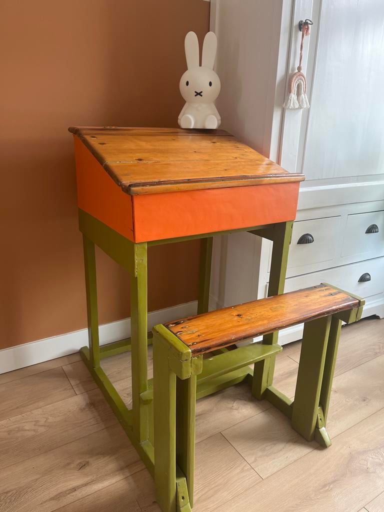 Houten schoolbankje vintage oud, Ophalen of Verzenden