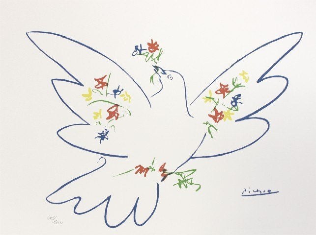 Picasso(1881)Kl Lithografie "Colombe Bleu w Flower " Gen Ges, Antiek en Kunst, Ophalen of Verzenden, Lithografie, Dieren en Natuur
