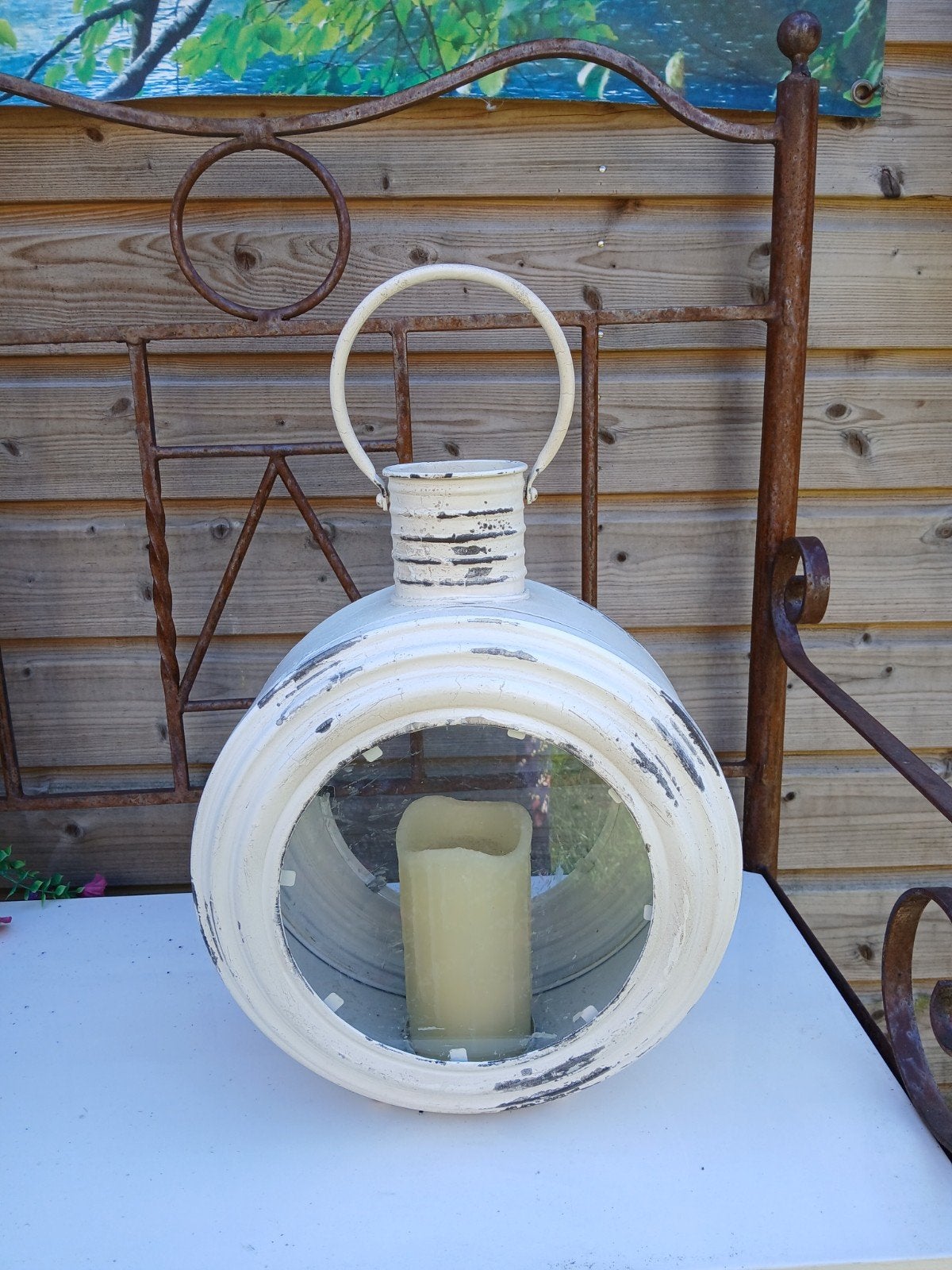 Decoratieve Lantaarn Wit - Shabby Chic Stijl met led kaarsl, Ophalen, Gebruikt, Lantaarn, Wit