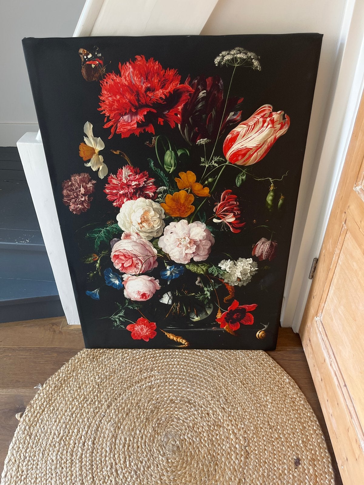 Schilderij canvas met bloemenstilleven op zwart doek, Ophalen, Gebruikt, Foto of Poster, 75 – 100