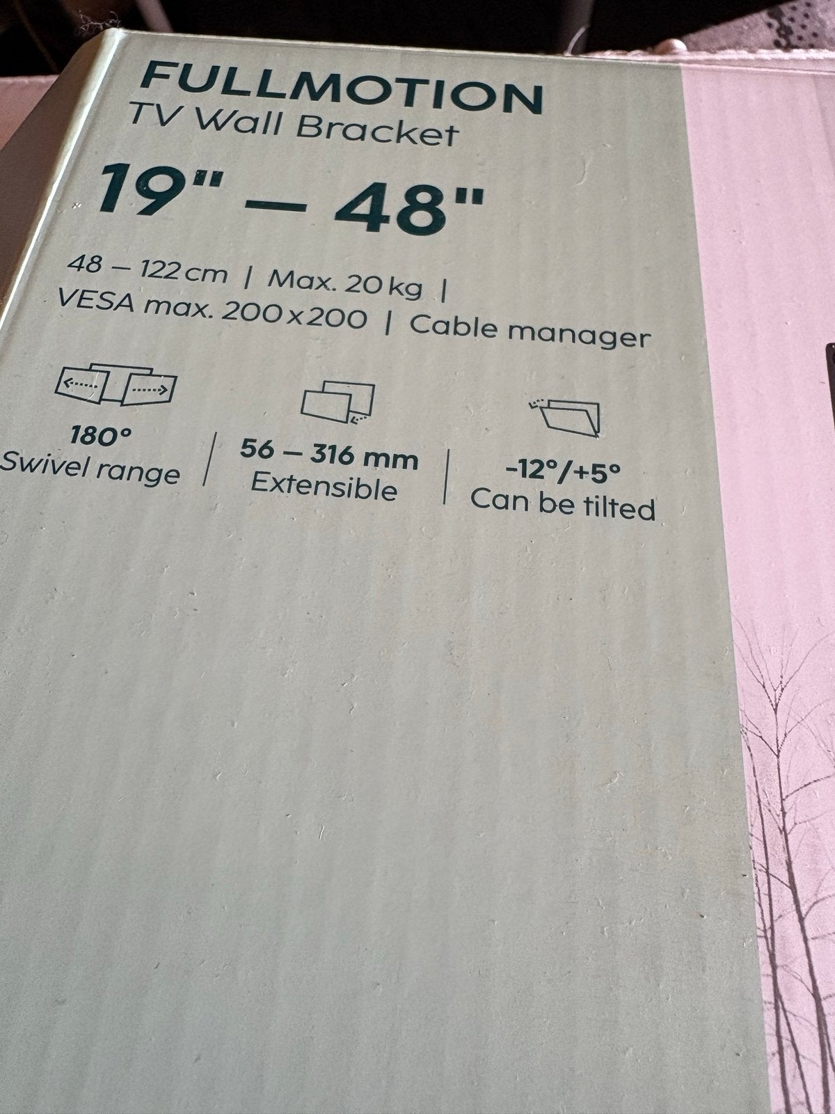 FULLMOTION TV Muurbeugel 19"-48" (48-122 cm) Max 20kg, Ophalen, Nieuw