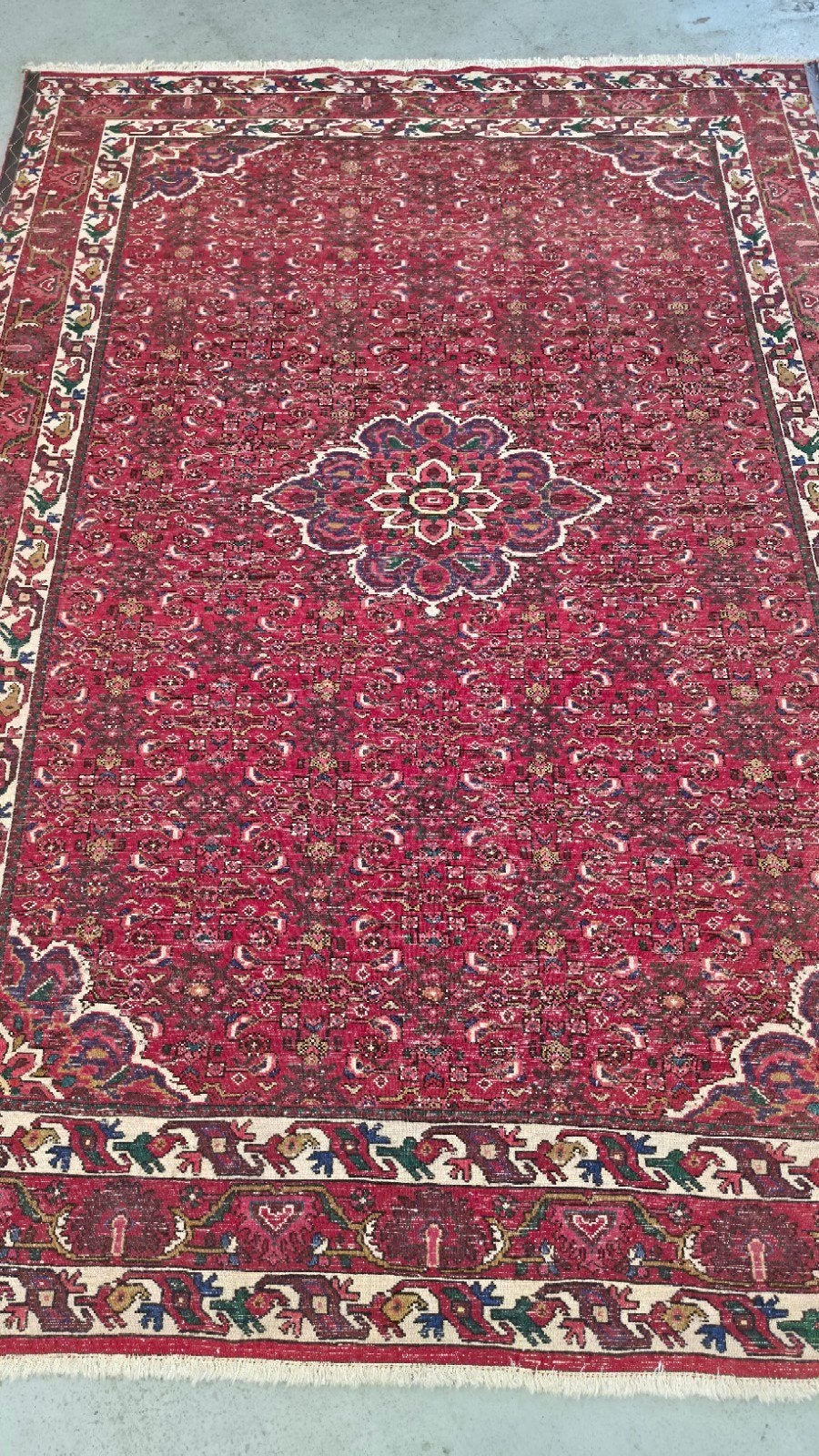 Prachtig handgemaakt Perzisch vintage tapijt rood 300x215cm, Gebruikt, Vintage Persian handgemaakt oosters, 200 cm of meer, Geel