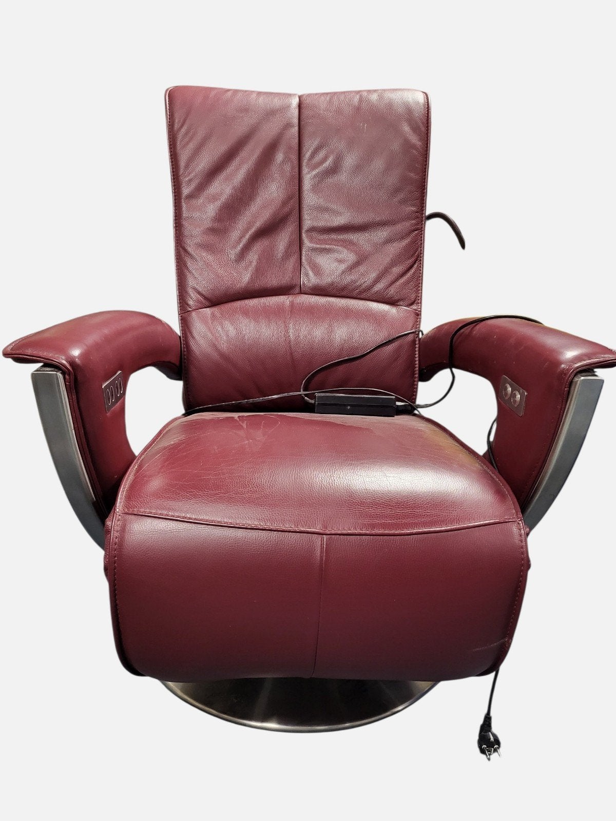 Comfortabele rode leren relaxfauteuil met massagefunctie, Huis en Inrichting, Ophalen, Gebruikt, Onbekend@voorbeeld.com, Onbekend