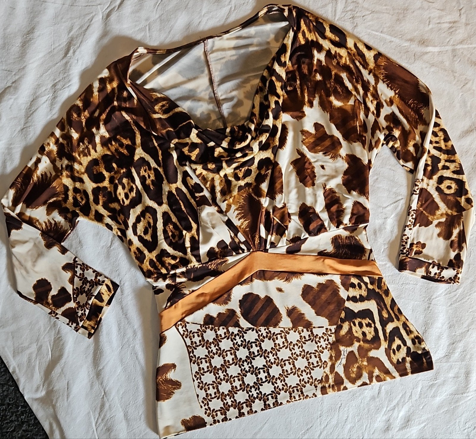 Vintage Just Cavalli Luipaard Top Watervalhals maat s/m, Kleding | Dames, Ophalen of Verzenden, Zo goed als nieuw, Maat 38/40 (M)