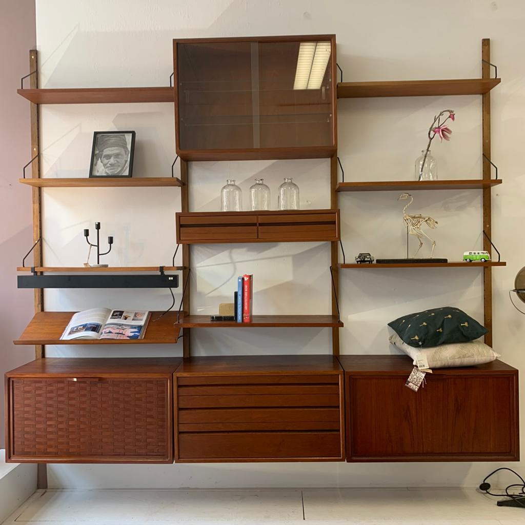 Poul Cadovius by Royal System vintage modulair wandsysteem, Gebruikt, 200 cm of meer, Glas, Ophalen of Verzenden