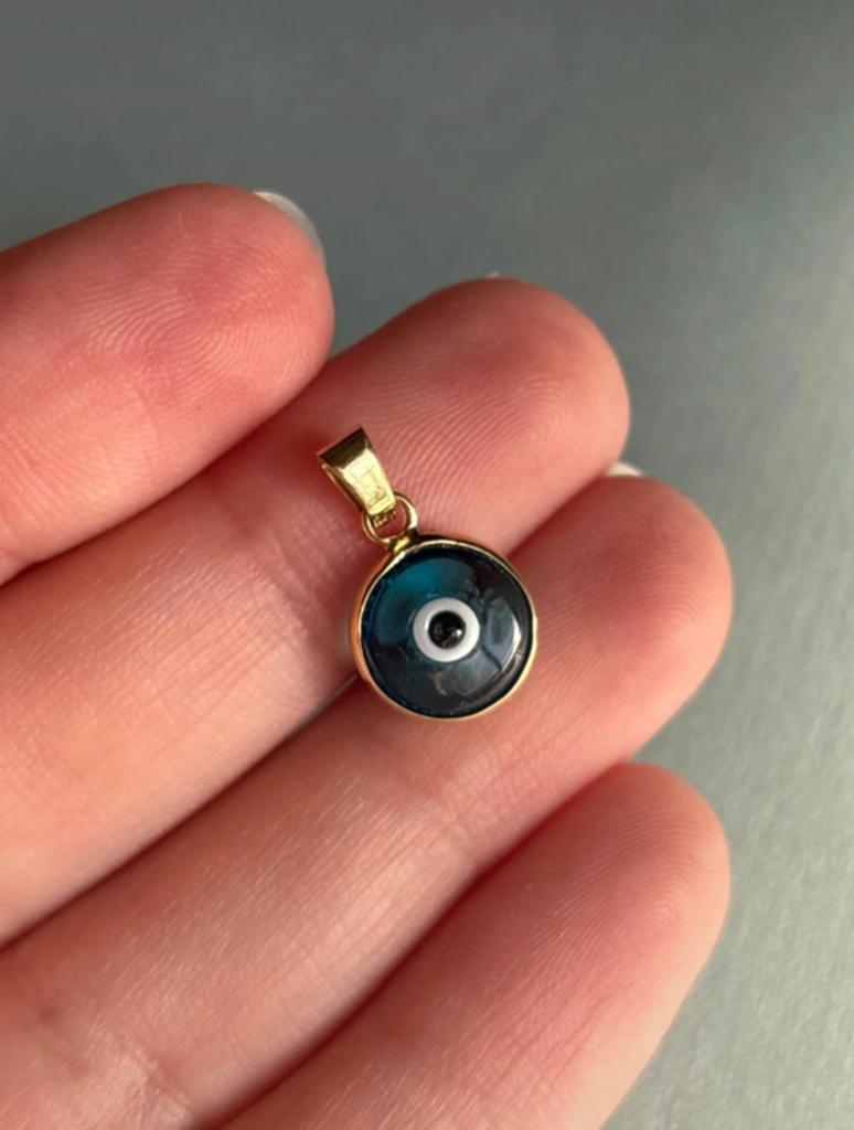 14 karaat geelgouden hanger met boze oog, Verzenden, Zo goed als nieuw, Blauw, Goud