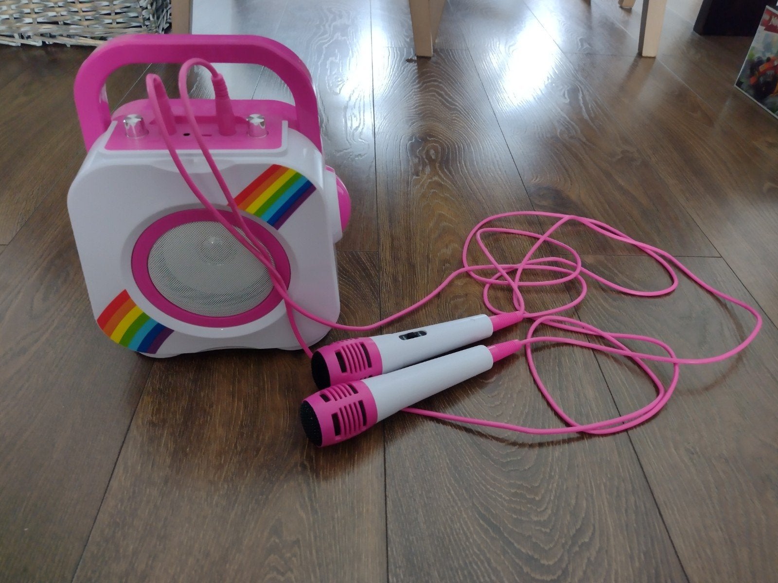 Leuke Karaoke Set met Microfoons - Roze Regenboog Design, Ophalen of Verzenden, Zo goed als nieuw