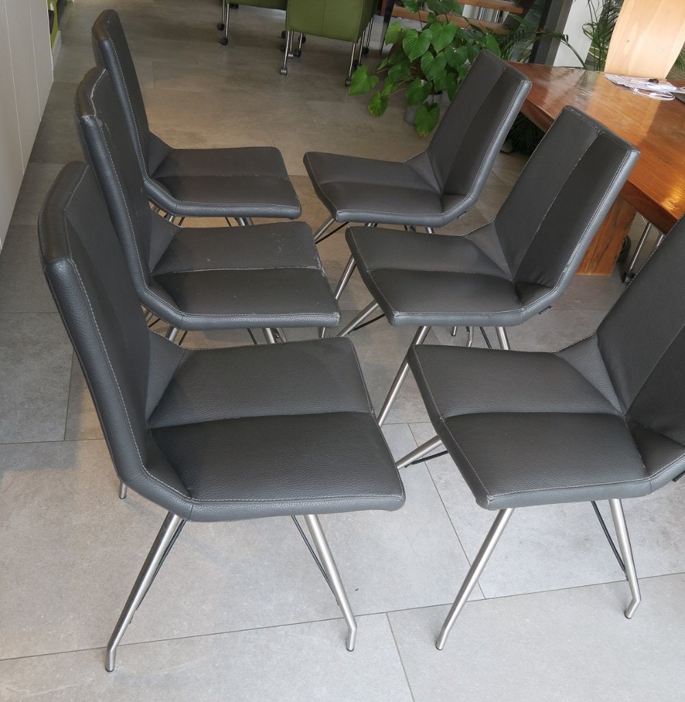 6 eetkamerstoelen Grijs Kunstleer RVS poten, Ophalen, Modern Design, Grijs, Vijf, Zes of meer stoelen