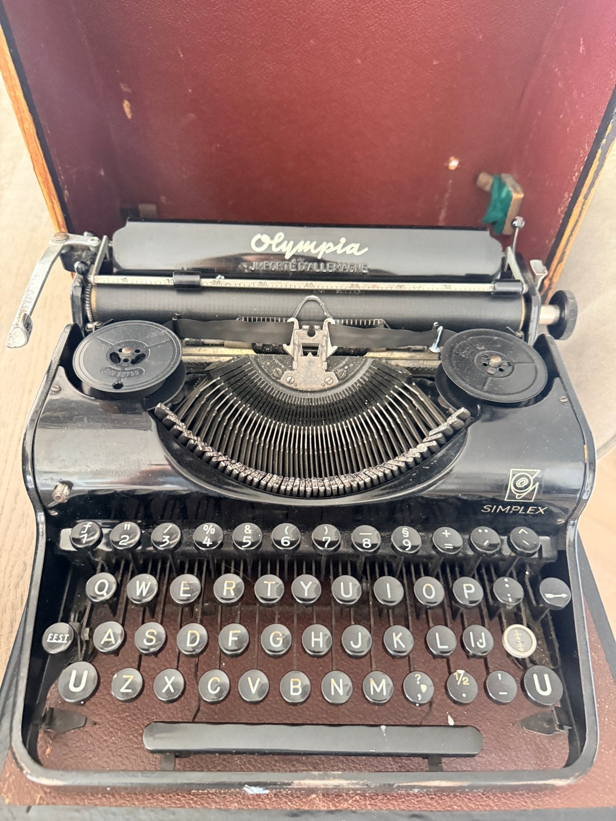 Vintage Olympia Simplex typemachine met originele koffer, Ophalen, Gebruikt