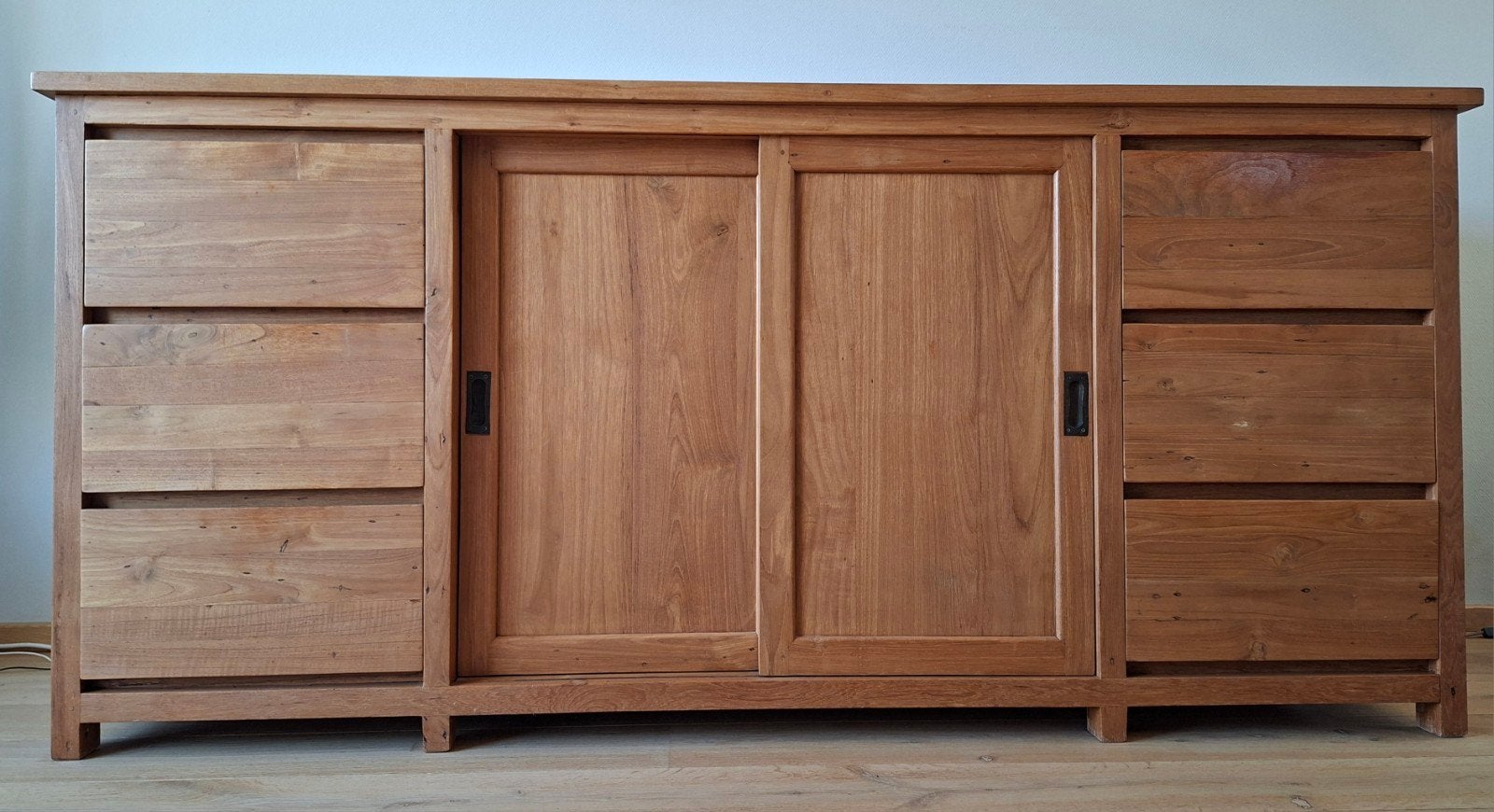 Groot teakhouten dressoir 200x62x93 cm, Ophalen, Teakhout, Met lade(s), Zo goed als nieuw