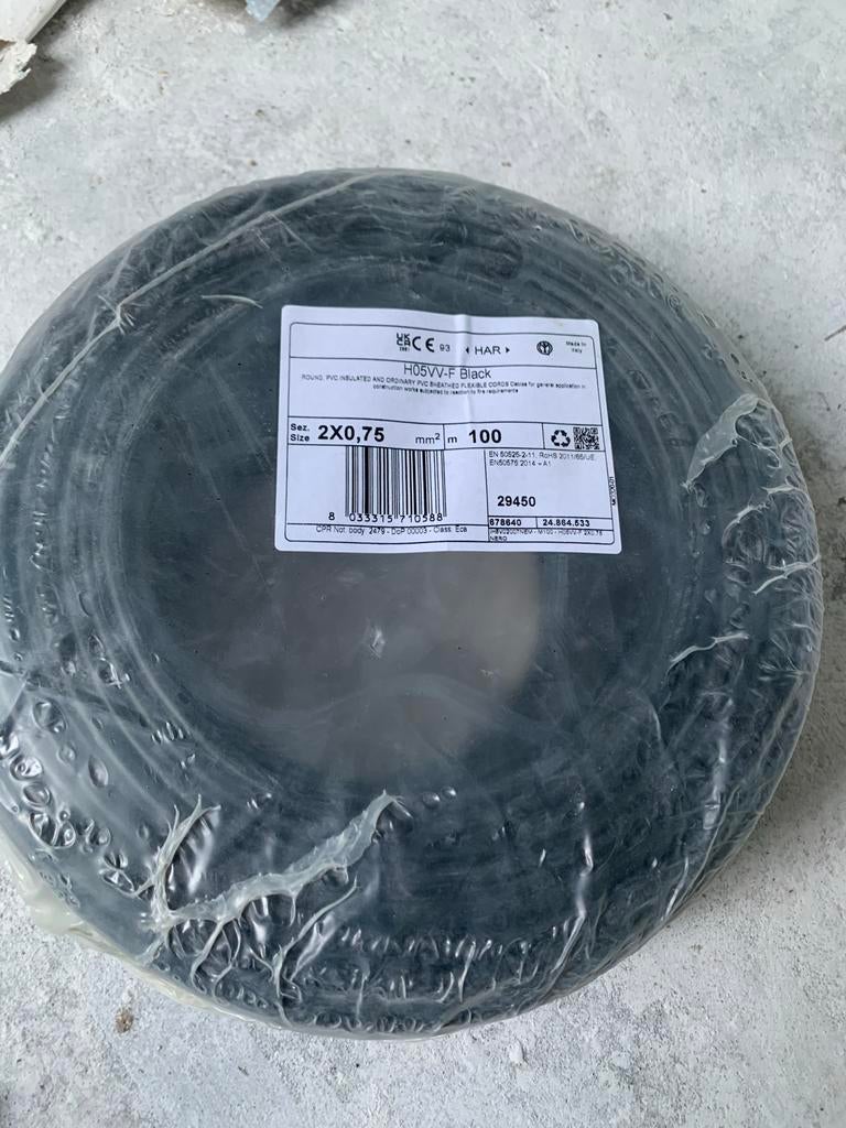 Helukabel VMVL (H05VV-F) kabel 2x0.75mm2 zwart 100m, Doe-het-zelf en Verbouw, Elektra en Kabels, Ophalen, Nieuw, Kabel of Snoer