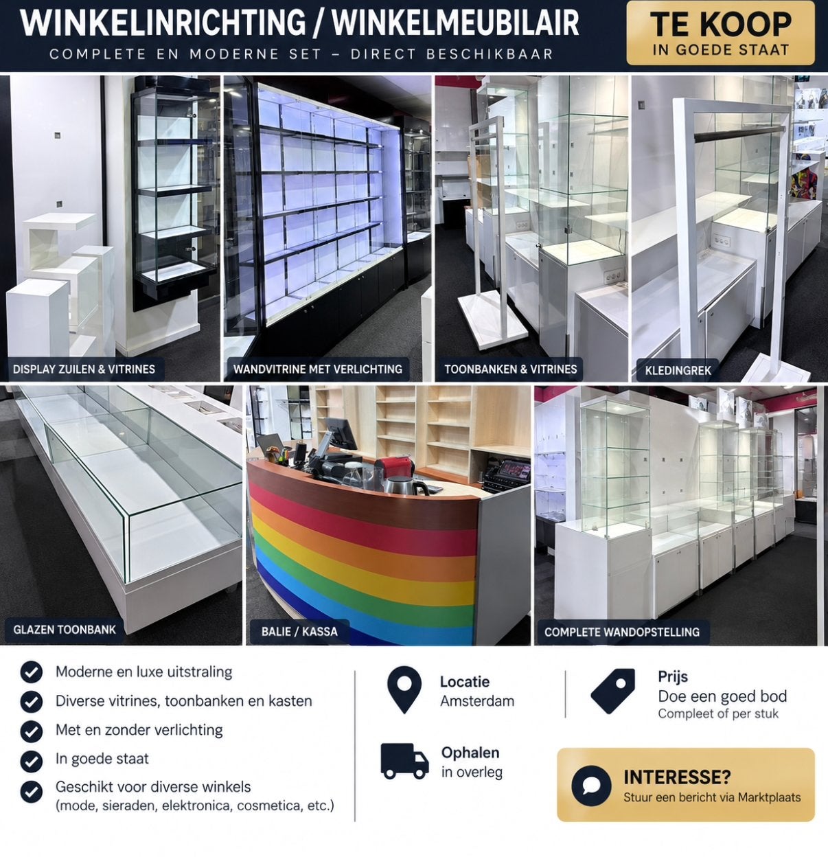 Complete winkelinterieur: vitrines, toonbanken, displays, Ophalen