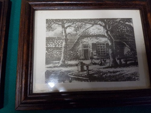 Prent Boerderij, Renaar, in donker gekleurde eikenhouten lij, Ophalen of Verzenden, 'T Olde Gre-j, Info@toldegrej.nl, Endepoelstraat 20f Didam