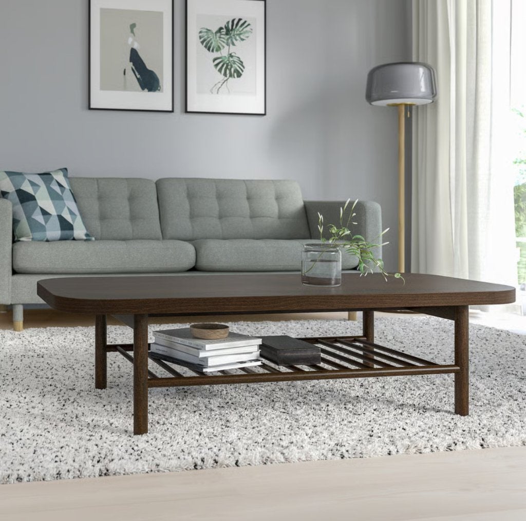 IKEA Listerby Salontafel, donkerbruin beukenfineer 140x60 cm, Ophalen, Overige materialen, 100 tot 150 cm, Japandi, Scandinavisch