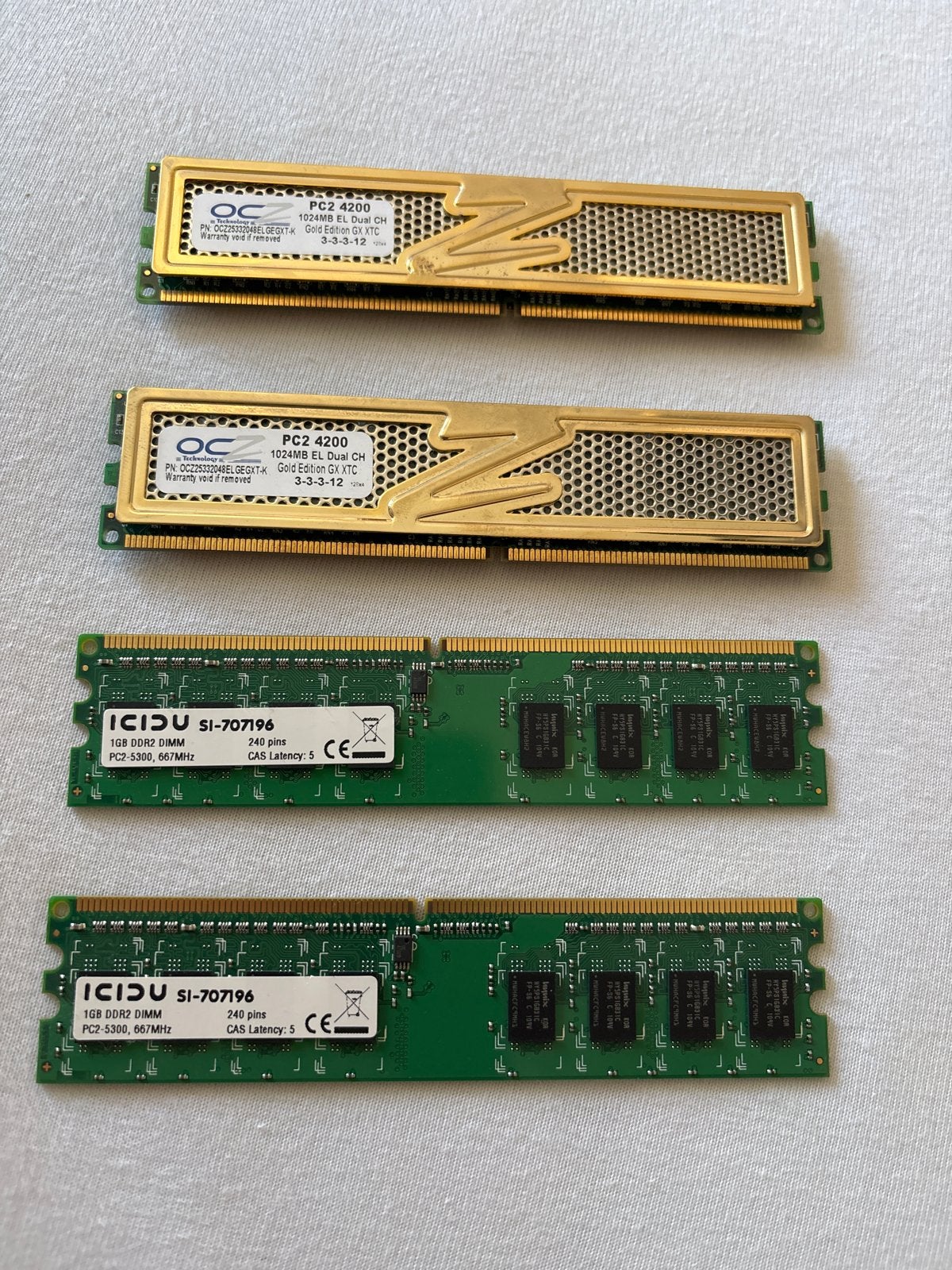 DDR2 Geheugen 4x 1GB RAM (4GB Totaal) voor Desktop, Computers en Software, RAM geheugen, Gebruikt, Ophalen of Verzenden, DDR2
