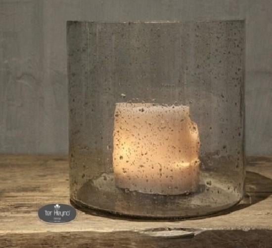 Windlicht bubbles cilinder L glazen stoer sober landelijk, Huis en Inrichting, Woonaccessoires | Overige, Nieuw, Glas, Landelijk