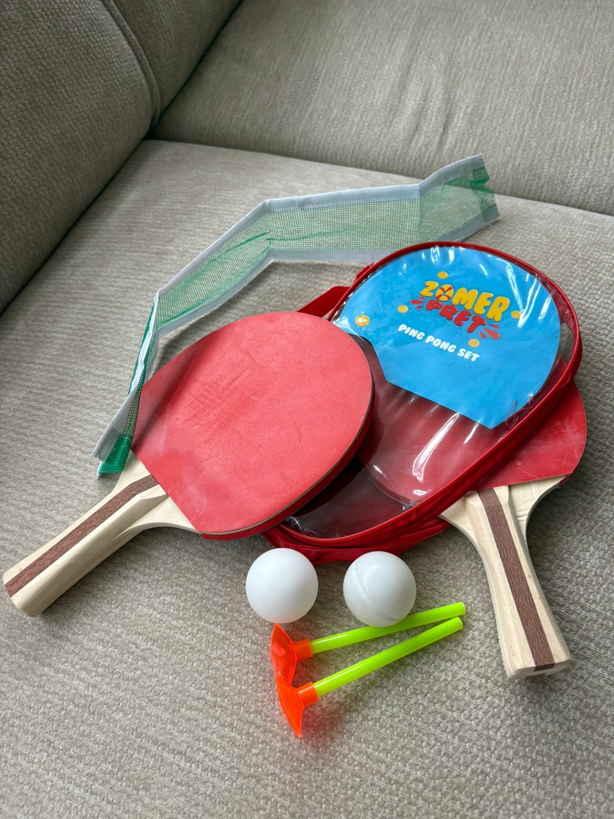 Tafeltennis-set in hoesje, Ophalen of Verzenden, Zo goed als nieuw, Net, Batje(s) of Balletje(s)