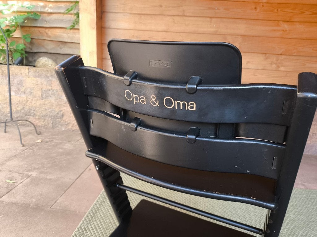 Stokke Tripp Trapp meegroeistoel - Zwart met 'Opa & Oma', Ophalen, Gebruikt, Meegroeistoel, Stoelverkleiner