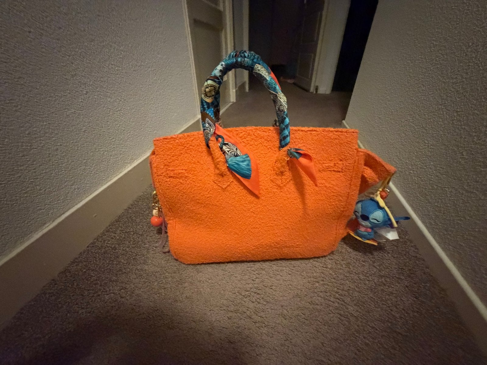 Oranje badstof handtas met sjaal Hermes look, Ophalen of Verzenden, Zo goed als nieuw, Oranje, Handtas