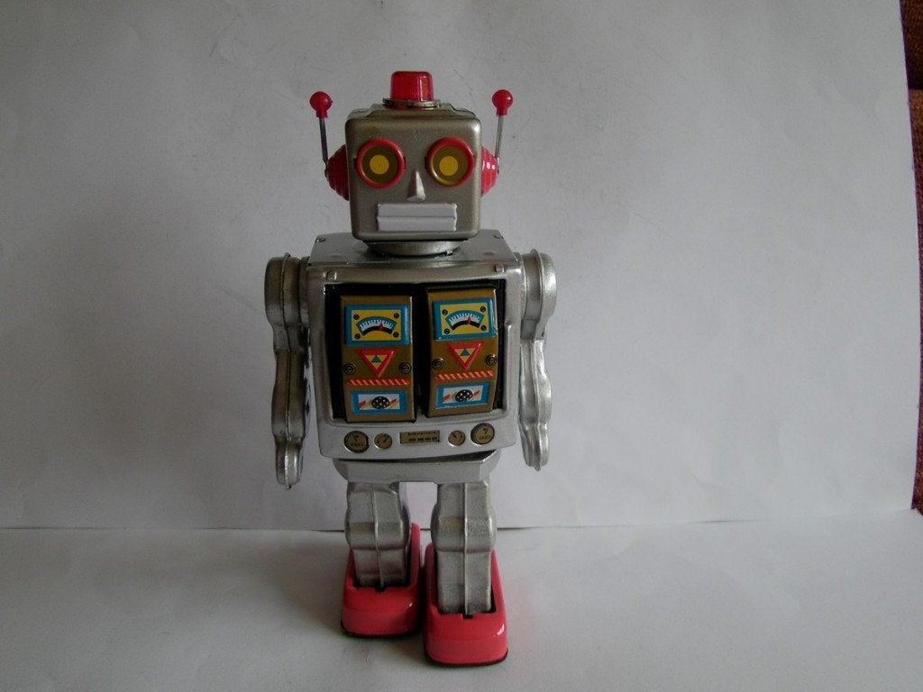 Oude blikken Electron Robot, grijs. China, jaren''2000''s, Ophalen of Verzenden, Zo goed als nieuw