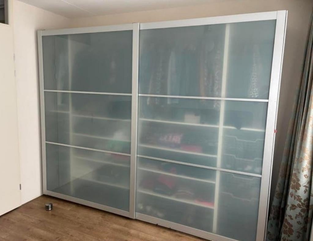 Complete PAX-kast met schuifdeuren alu melkglas, Ophalen, 160 cm of meer